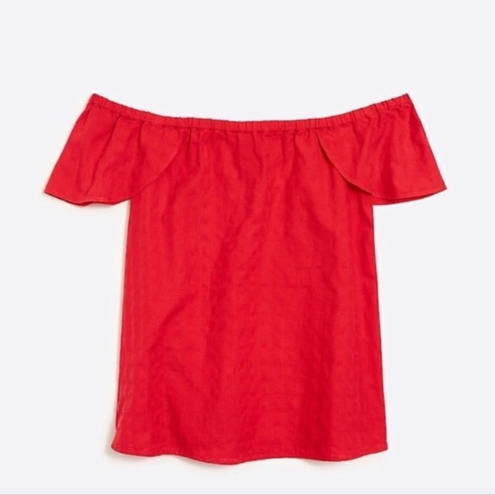 J. Crew Red Textured Off The Shoulder Top Blouse Sz XS